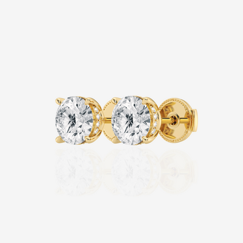 Round Cut Moissanite Diamond Hidden Halo Stud 14k Earrings