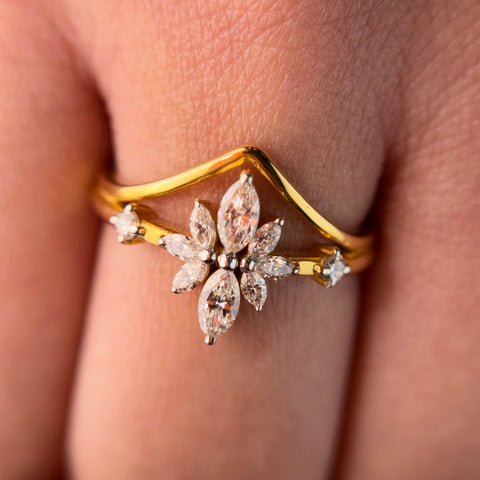 Leaf Cluster Marquise Cut Lab Grown Diamond 14K Gold Ring