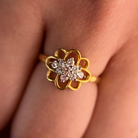 Floral Cluster Round Cut Lab Grown Diamond 14K Gold Ring