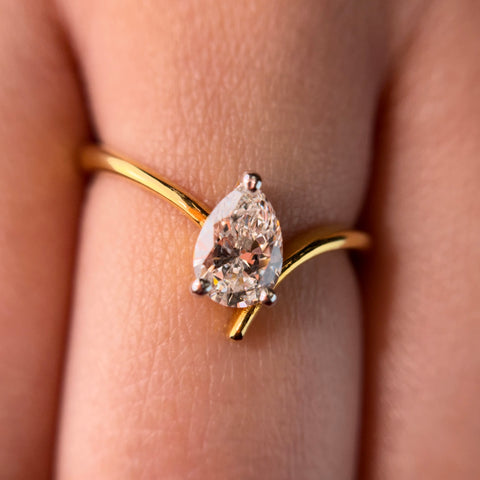 Pear Cut Lab Grown Diamond 14K Gold Engagement Ring