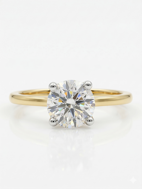 Classic Solitaire Round Cut Lab Grown Diamond 14K Gold Ring