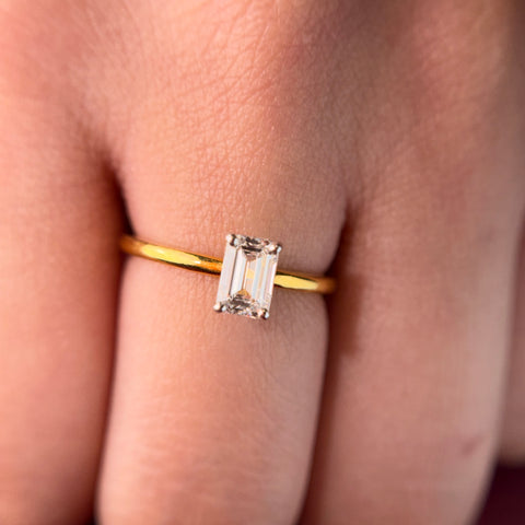 Classic Emerald Cut Lab Grown Diamond Engagement 14K Gold Ring