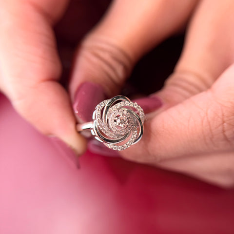 Spiral Halo Round Cut Lab Grown Diamond 14K Gold Ring