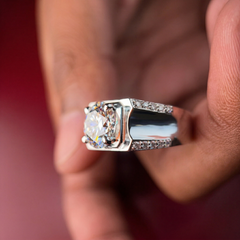 Moissanite Diamond, Men' s Unique Engagement Sterling Silver Ring