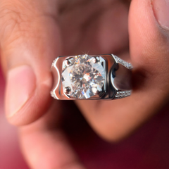 Moissanite Diamond, Men' s Unique Engagement Sterling Silver Ring