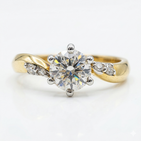 Classic Side Stone Round Cut Lab Grown Diamond 14K Gold Ring