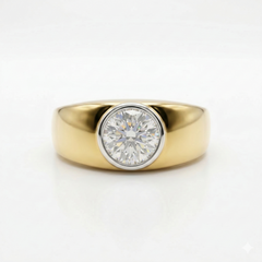 Round Cut Moissanite Diamond Men's 14K Gold Ring