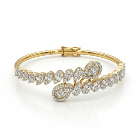 Round & Baguette Moissanite Diamond Fashion 14K Gold Bracelet