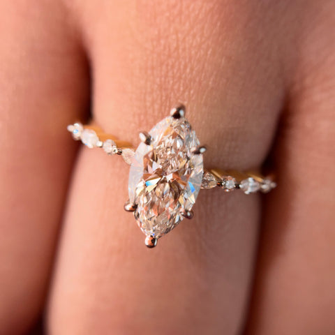 Delicate Leaf Marquise Cut Lab Grown Diamond 14K Gold Ring