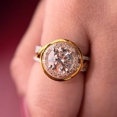 Spiral Halo Round Cut Lab Grown Diamond 14K Gold Ring