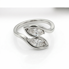 Marquise Cut Toi - Et - Moi Moissanite Diamond Sterling Silver Ring