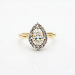 Pear Cut Halo Moissanite Diamond 14k Gold Ring