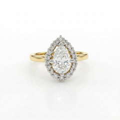 Pear Cut Moissanite Diamond Halo Sterling Silver Ring