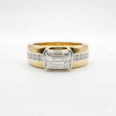 Emerald & Round Cut Moissanite Diamond Men's Sterling Silver Ring