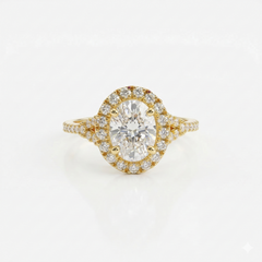 Oval Cut Halo Moissanite Diamond Sterling Silver Ring