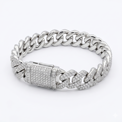 Round Cut Moissanite Diamond Cuban Sterling Silver Bracelet