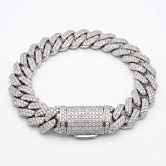 Round Cut Moissanite Diamond Cuban Sterling Silver Bracelet
