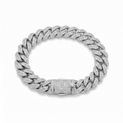 Round Cut Moissanite Diamond Cuban Sterling Silver Bracelet