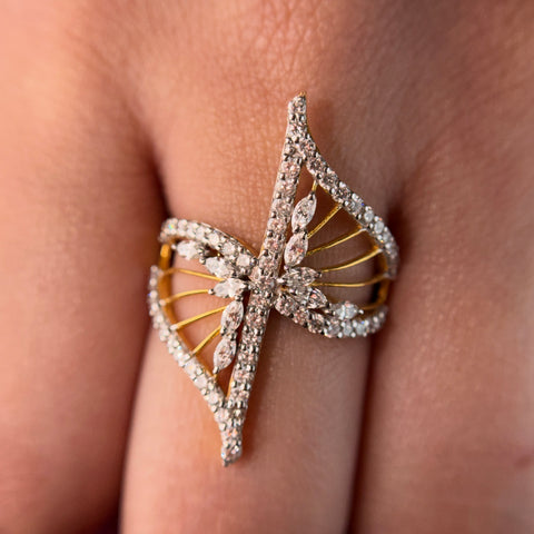 Leaf Bypass Marquise Cut Moissanite Diamond Engagement 925 Sterling Silver Ring