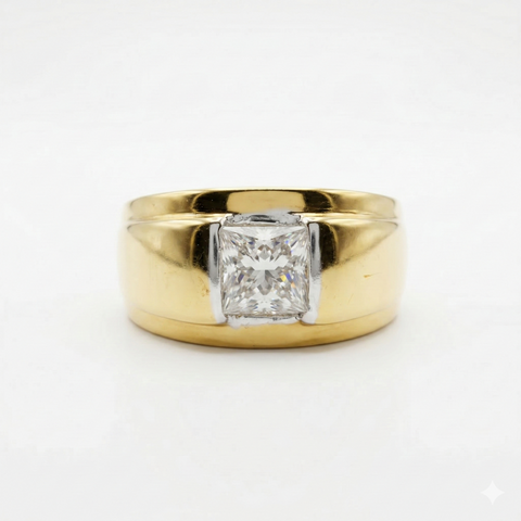 Princess Cut Lab Grown Diamond Men's 14K Yellow Gold Ring