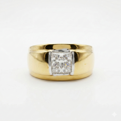 Princess Cut Moissanite Diamond Men's 14K Gold Ring