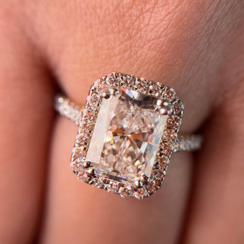 Double Halo Radiant Cut Lab Grown Diamond 14K Gold Ring