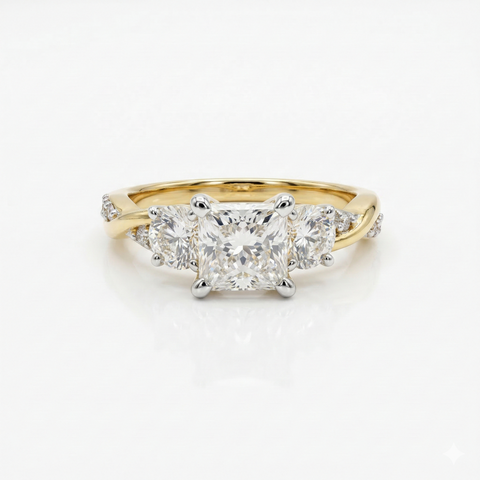 Princess & Round Cut Lab Grown Diamond 14K Gold Engagement Ring