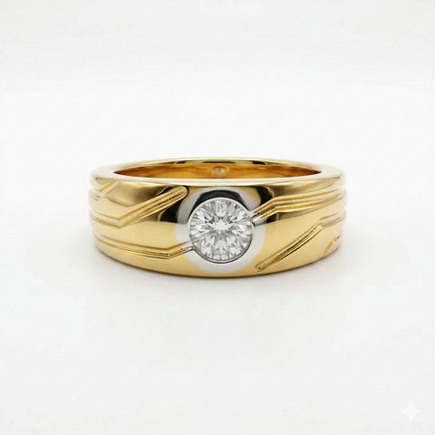 Round Cut Lab Grown Diamond Men's 14K Yellow Gold Ring