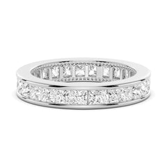 Channel Princess Cut Moissanite Diamond Eternity Band Sterling Silver Ring
