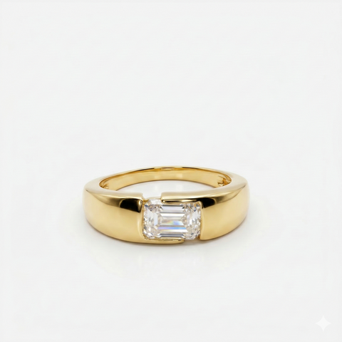 Emerald Cut Lab Grown Diamond Men's 18K Yellow Gold Ring