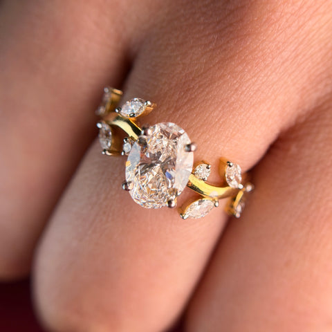 Floral Vine Oval Cut Lab Grown Diamond 14K Gold Ring