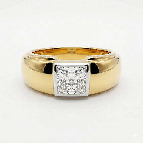 Princess Cut Lab Grown Diamond Men's 14K Yellow Gold Ring