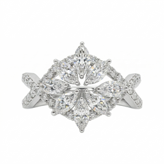Marquise & Round Cut Moissanite Diamond Sterling Silver Engagement Ring