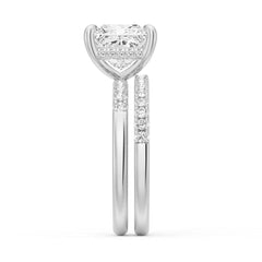 Princess Cut Moissanite Diamond Hidden Halo Engagement Sterling Silver Ring