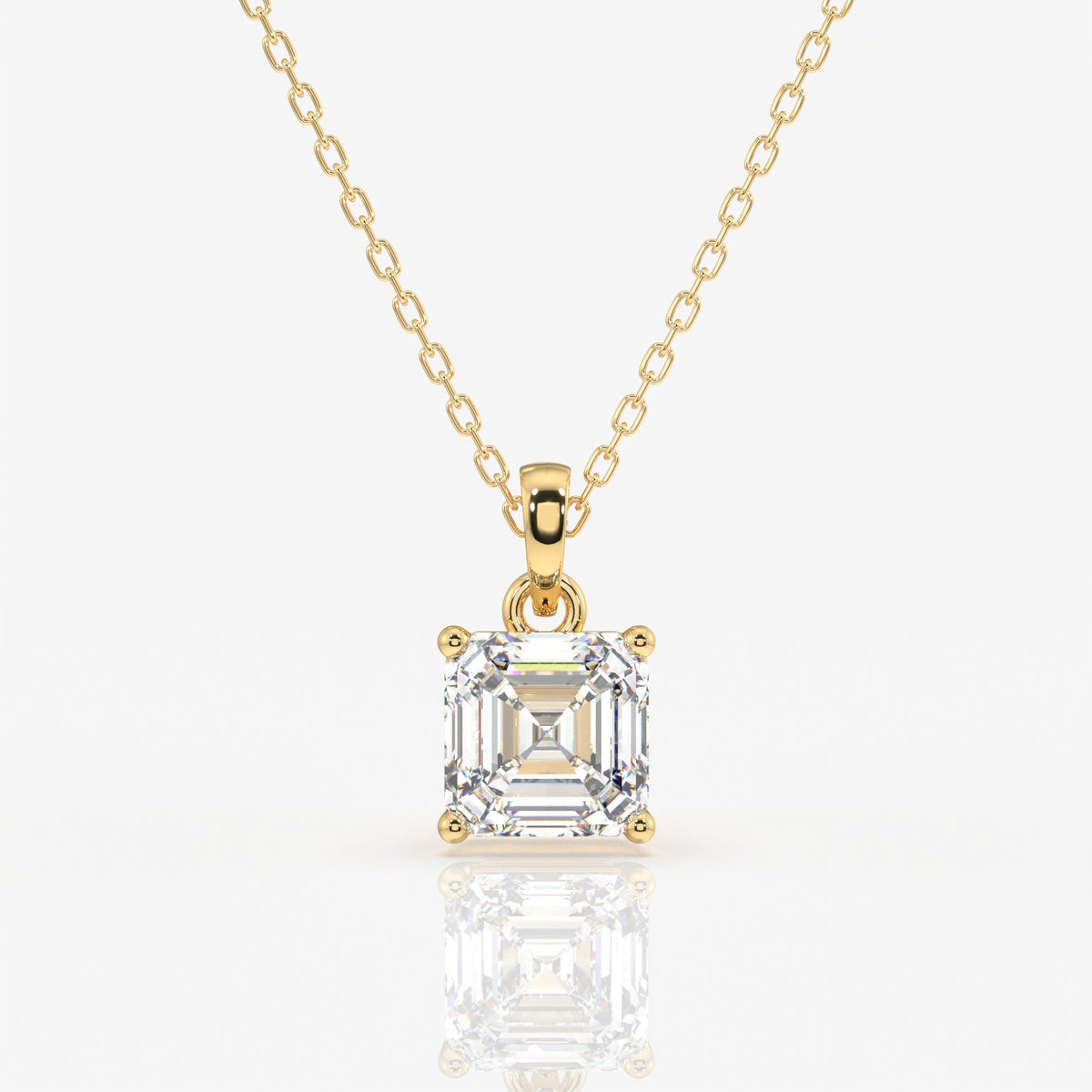 Asscher Cut Lab Grown Diamond Solitaire 14k Gold Pendant