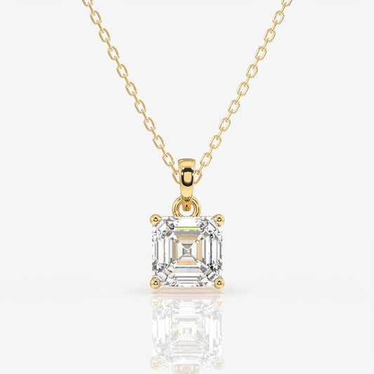 Asscher Cut Lab Grown Diamond Solitaire 14k Gold Pendant