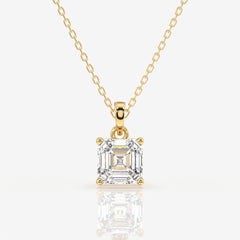 Asscher Cut Lab Grown Diamond Solitaire 14k Gold Pendant