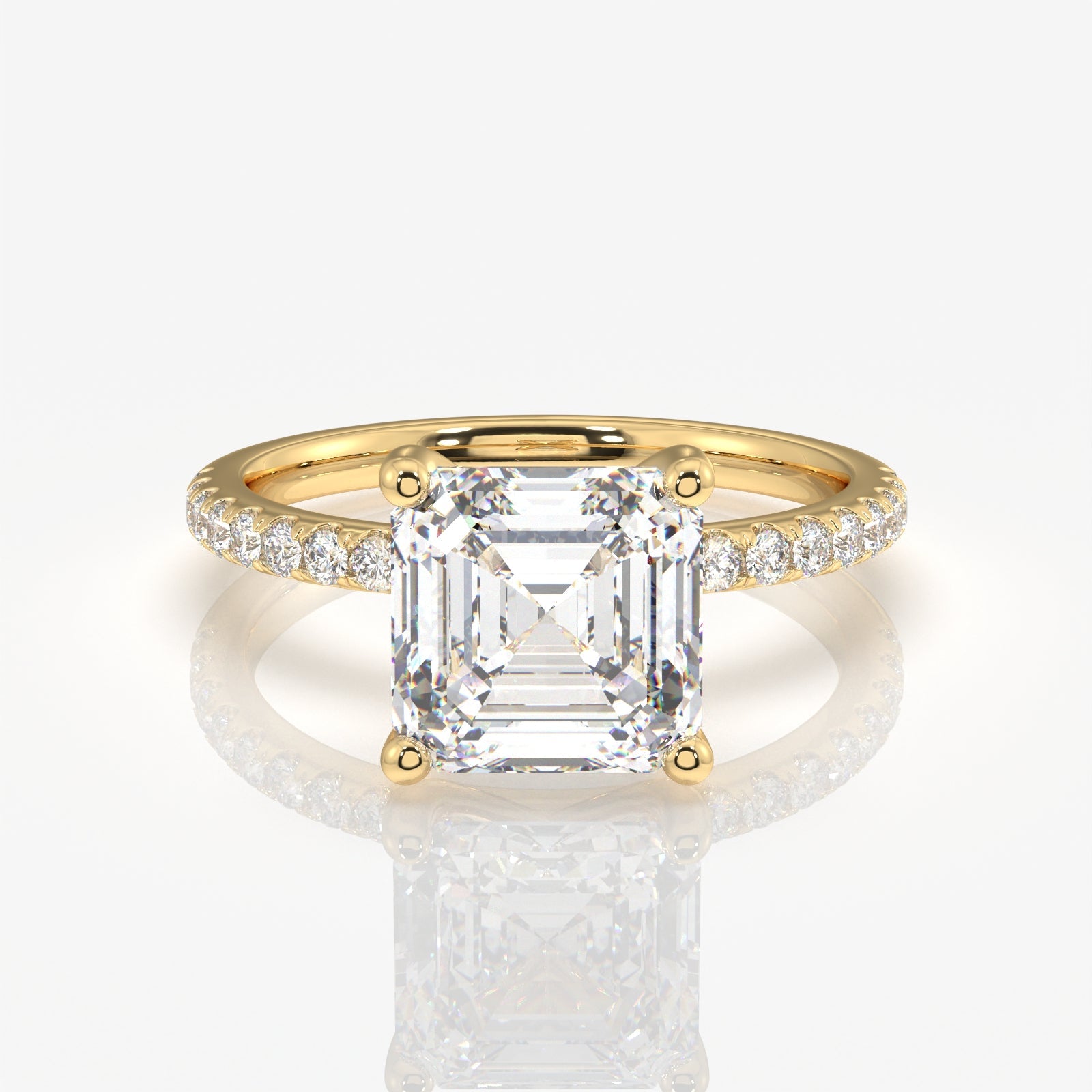 Asscher Cut Moissanite Diamond Pave 14k Gold Ring