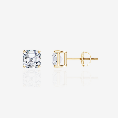 Asscher Cut Moissanite Diamond Stud 14k Gold Earrings