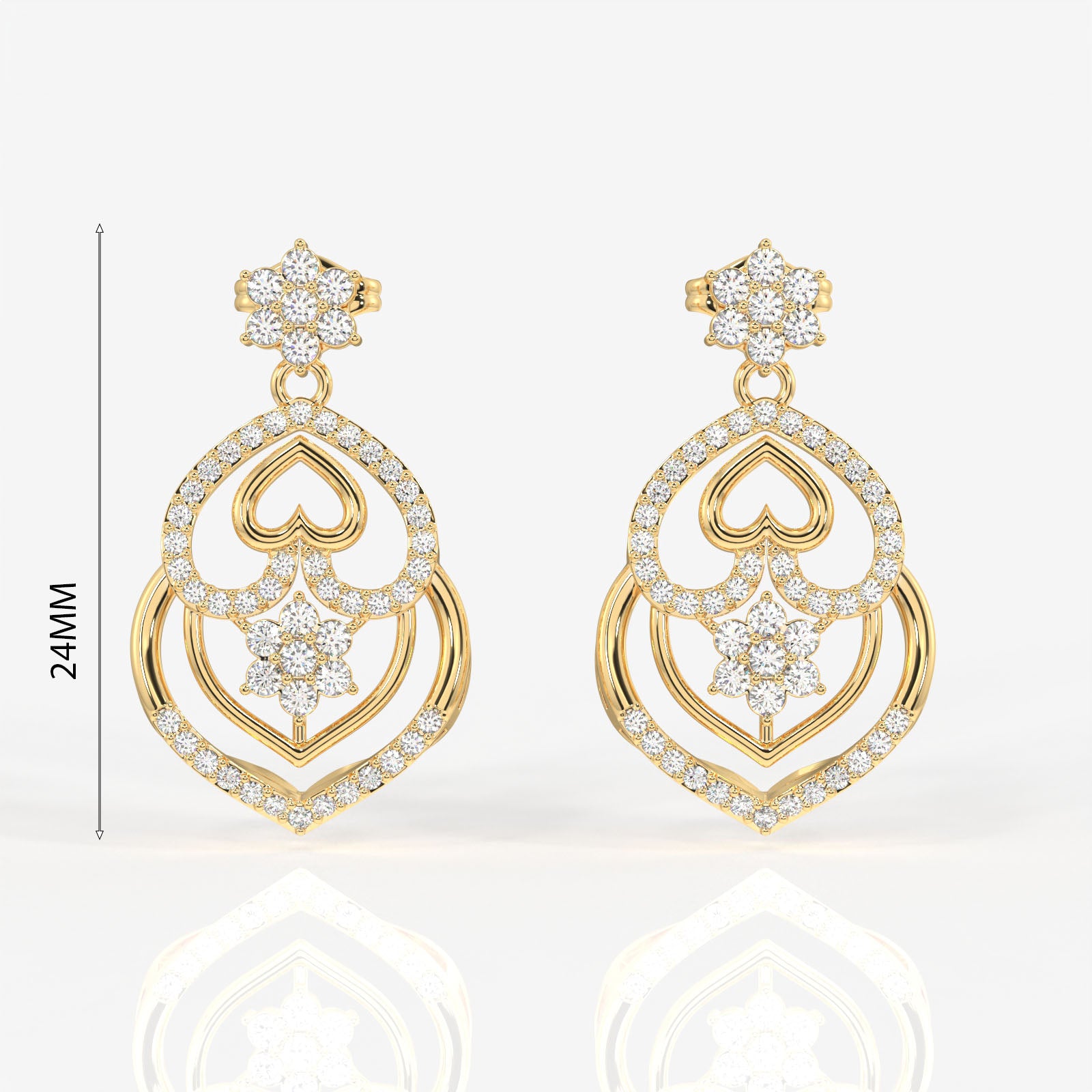 Buy Caratbazaar Heart Bloom Lab Grown Danglers 14k Gold Earrings