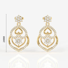 Buy Caratbazaar Heart Bloom Lab Grown Danglers 14k Gold Earrings