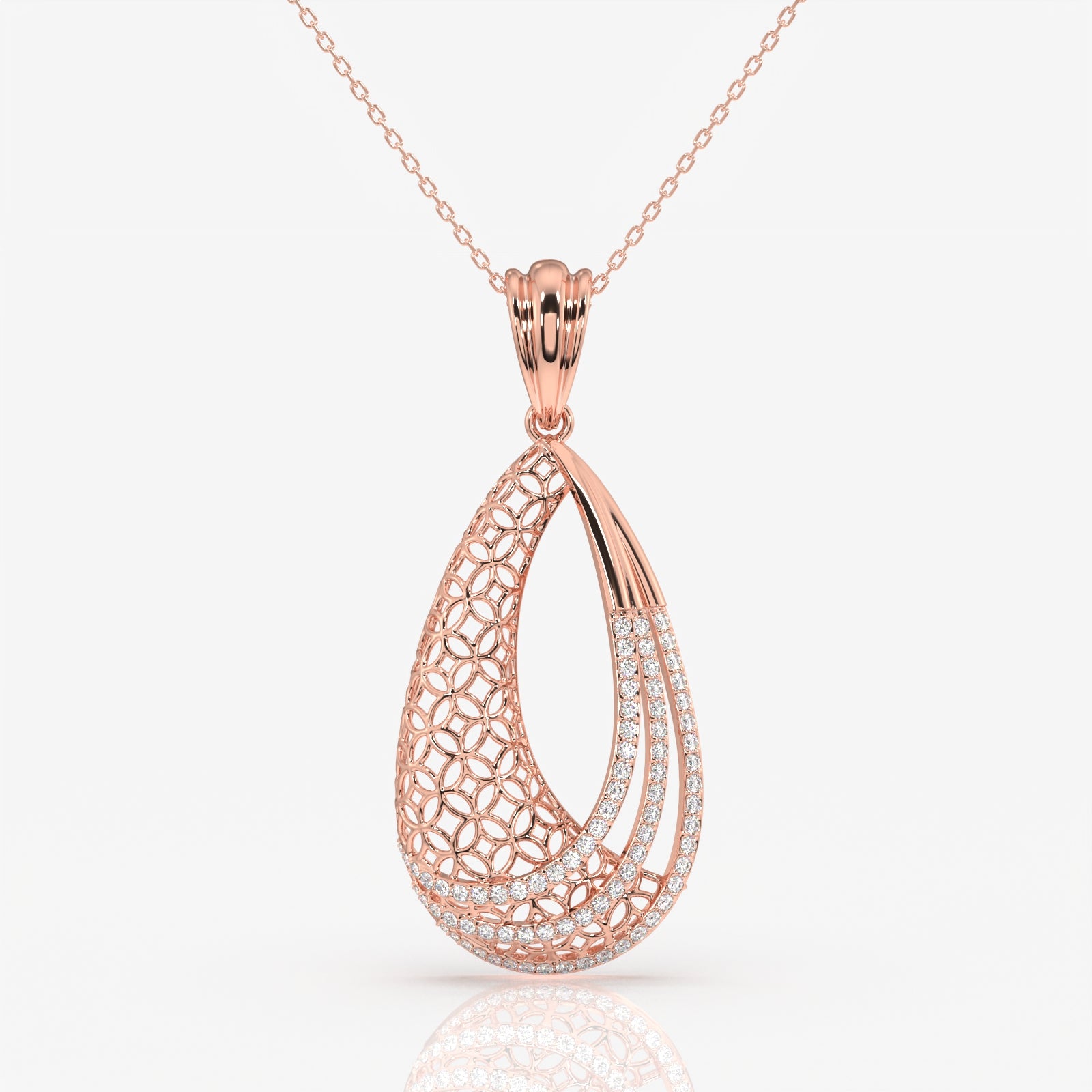 Buy Caratbazaar Round Cut Lab Grown Diamond Dina Trellis Fashion 14k Gold Pendant