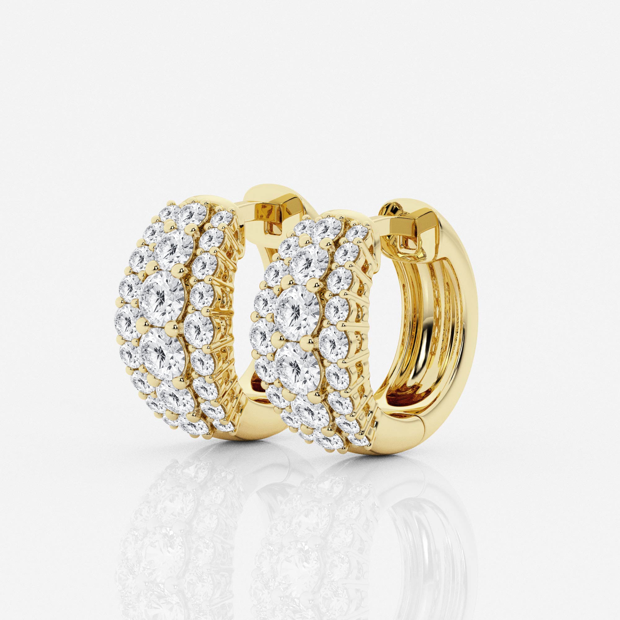 Buy Caratbazaar Round Cut Lab Grown Diamond Triple Row Hoop 14k Gold Earrings