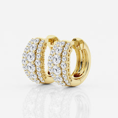 Buy Caratbazaar Round Cut Lab Grown Diamond Triple Row Hoop 14k Gold Earrings