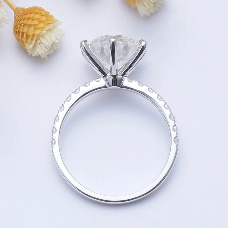 Buy Caratbazaar Round Cut Moissanite Diamond Engagement Sterling Silver Ring