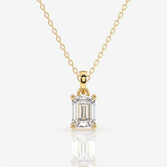 Emerald Cut Moissanite Lab Grown Solitaire 14k Gold Pendant