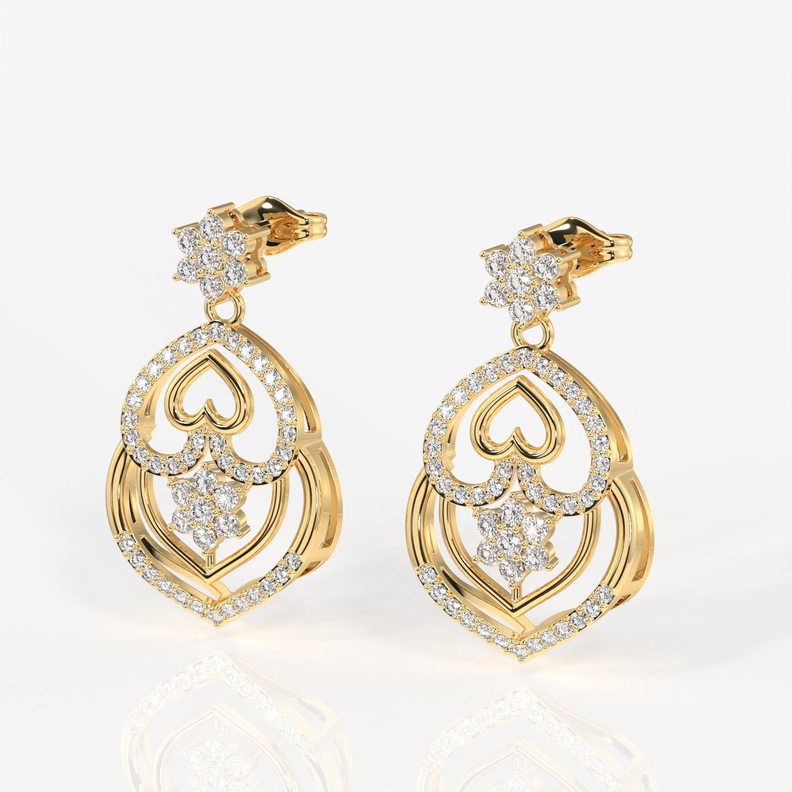 Buy Heart Bloom Lab Grown Danglers 14k Gold Earrings