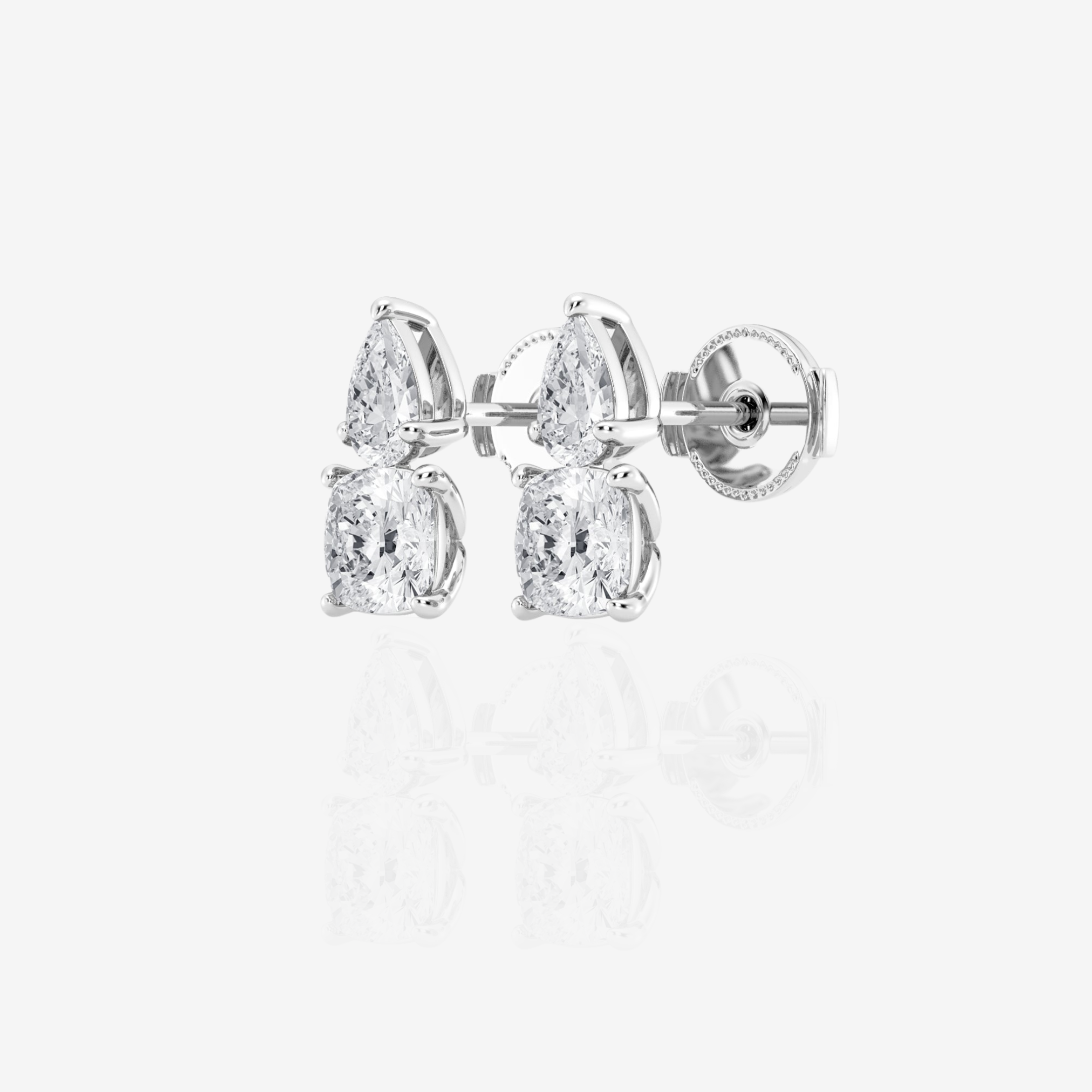 Buy Premium Cushion and Pear Cut Moissanite Diamond Sterling Silver Stud