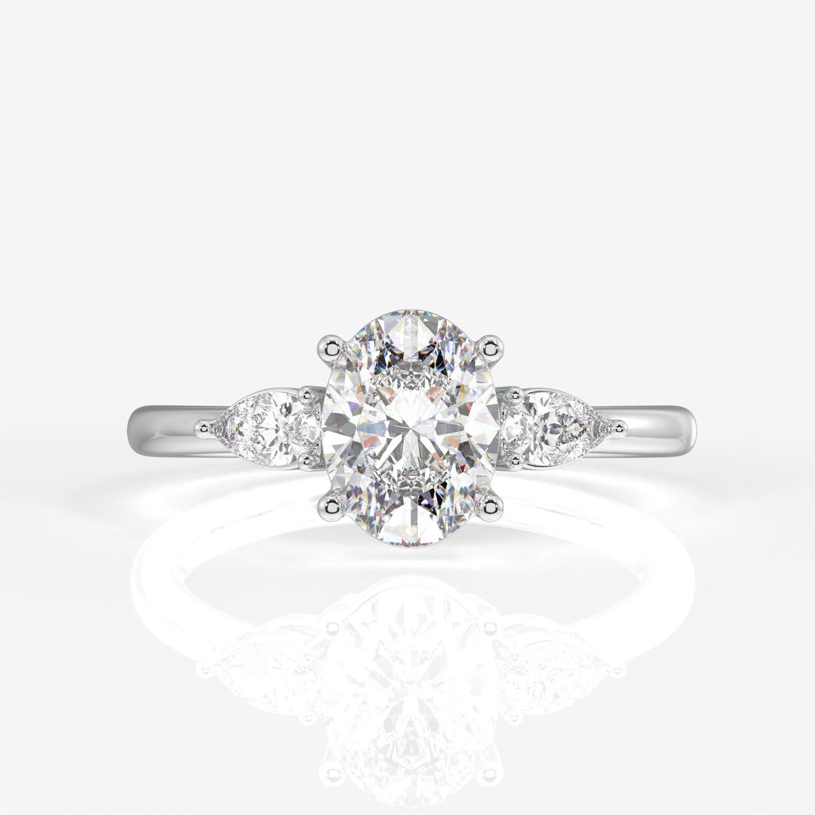 Buy Premium Oval and Pear Cut Moissanite Diamond Three Stone Sterling Silver Ring