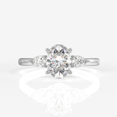 Buy Premium Oval and Pear Cut Moissanite Diamond Three Stone Sterling Silver Ring